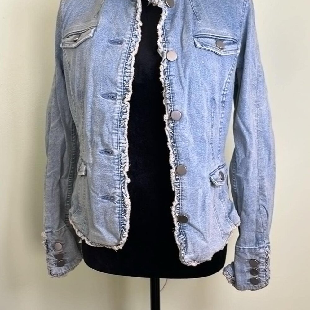 Y2K Etcetera Ruffled Edges Light Wash Cropped Jacket SZ2 Rodeo Boho